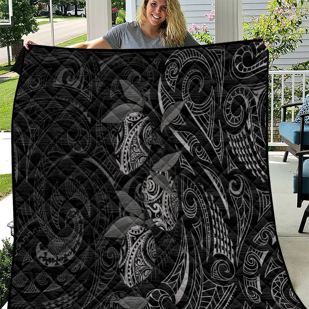 Hawaiian Mango Tribal Tattoo Quilt Black White Pacific Traditional Pattern LT9 Black - Polynesian Pride