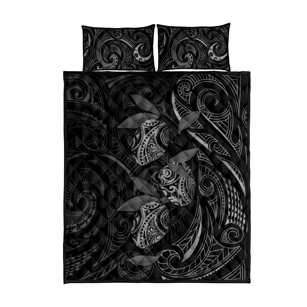 Hawaiian Mango Tribal Tattoo Quilt Bed Set Black White Pacific Traditional Pattern LT9 - Polynesian Pride