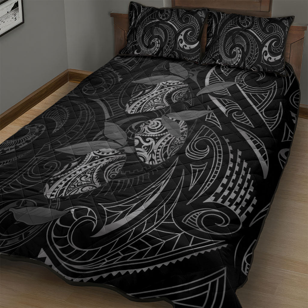 Hawaiian Mango Tribal Tattoo Quilt Bed Set Black White Pacific Traditional Pattern LT9 - Polynesian Pride