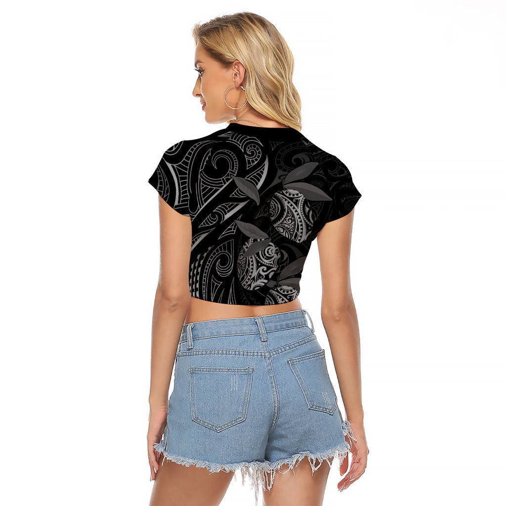 Hawaiian Mango Tribal Tattoo Raglan Cropped T Shirt Black White Pacific Traditional Pattern LT9 - Polynesian Pride