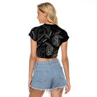 Hawaiian Mango Tribal Tattoo Raglan Cropped T Shirt Black White Pacific Traditional Pattern LT9 - Polynesian Pride
