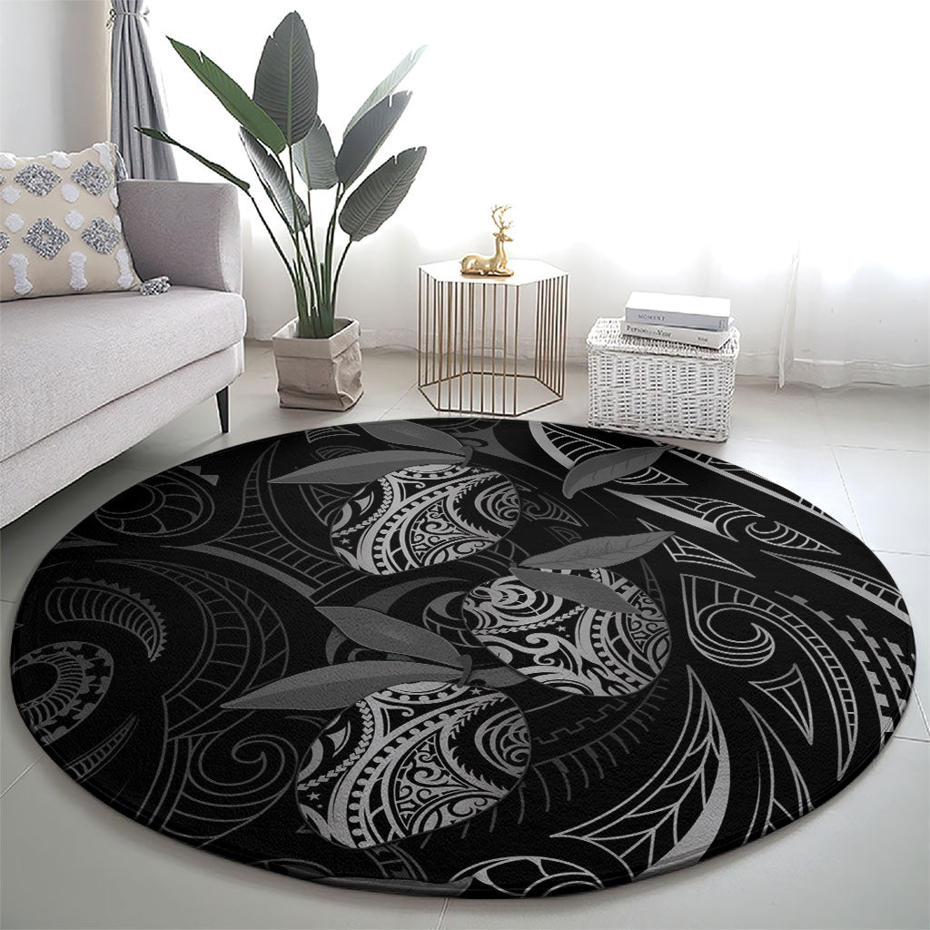 Hawaiian Mango Tribal Tattoo Round Carpet Black White Pacific Traditional Pattern LT9 - Polynesian Pride