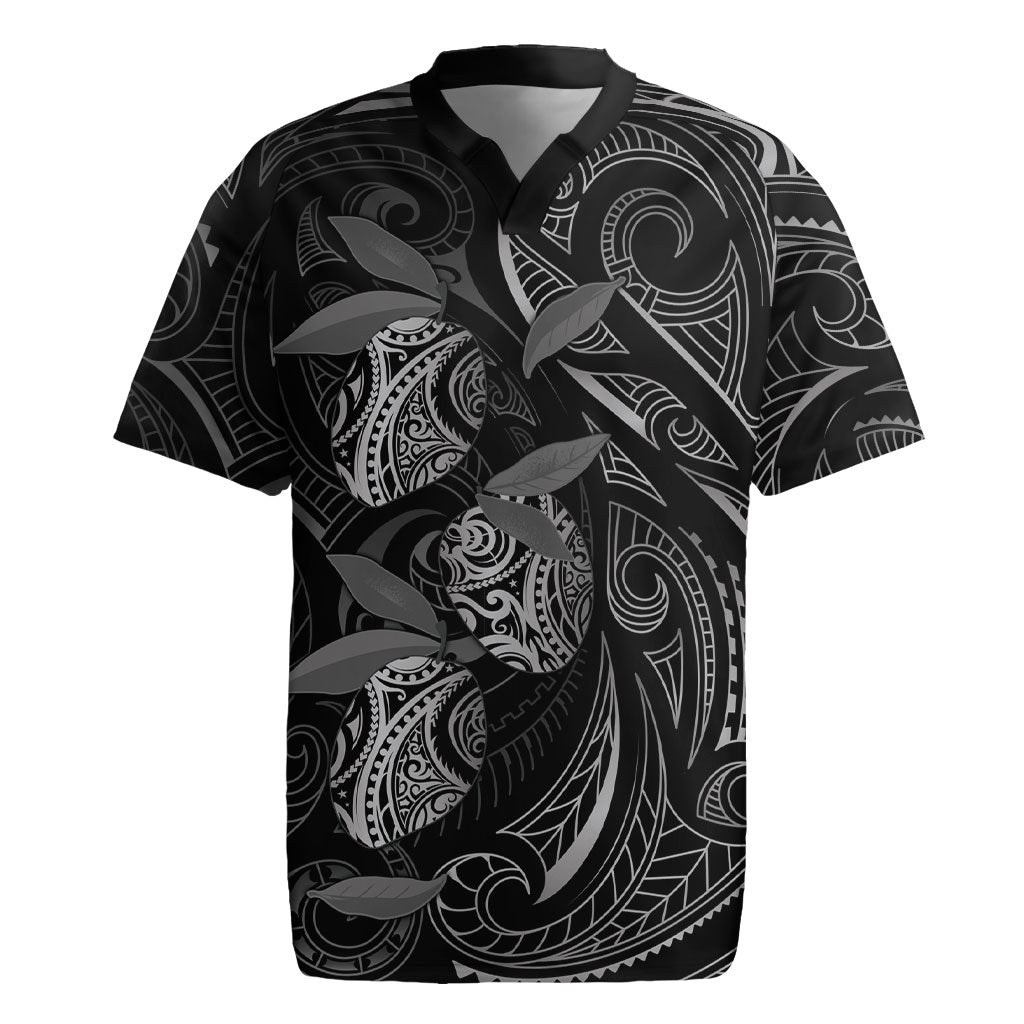 Hawaiian Mango Tribal Tattoo Rugby Jersey Black White Pacific Traditional Pattern LT9 Black - Polynesian Pride