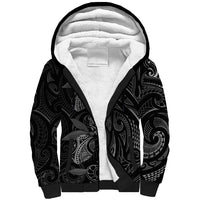 Hawaiian Mango Tribal Tattoo Sherpa Hoodie Black White Pacific Traditional Pattern LT9 Unisex Black - Polynesian Pride