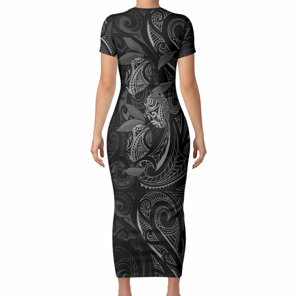 Hawaiian Mango Tribal Tattoo Short Sleeve Bodycon Dress Black White Pacific Traditional Pattern LT9 - Polynesian Pride