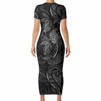 Hawaiian Mango Tribal Tattoo Short Sleeve Bodycon Dress Black White Pacific Traditional Pattern LT9 - Polynesian Pride