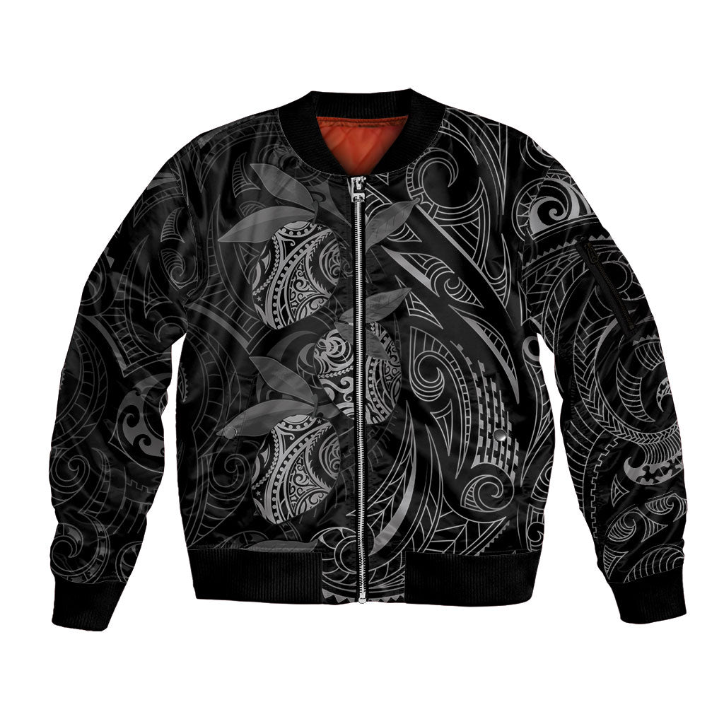 Hawaiian Mango Tribal Tattoo Sleeve Zip Bomber Jacket Black White Pacific Traditional Pattern LT9 Unisex Black - Polynesian Pride