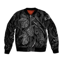 Hawaiian Mango Tribal Tattoo Sleeve Zip Bomber Jacket Black White Pacific Traditional Pattern LT9 Unisex Black - Polynesian Pride