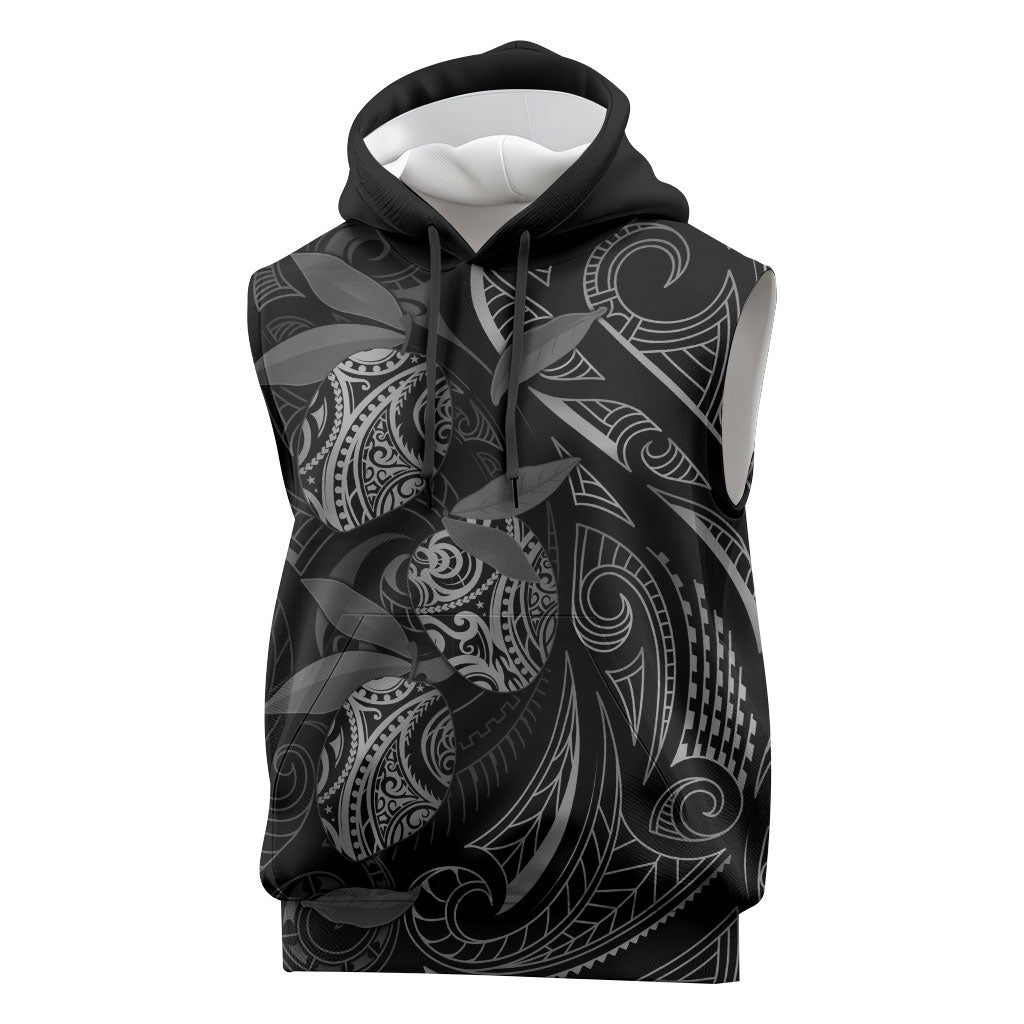 Hawaiian Mango Tribal Tattoo Sleeveless Hoodie Black White Pacific Traditional Pattern LT9 Black - Polynesian Pride