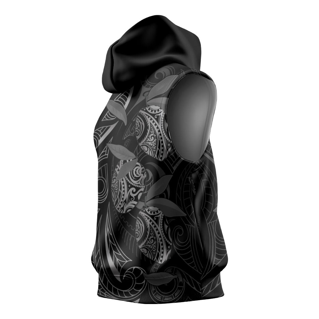 Hawaiian Mango Tribal Tattoo Sleeveless Hoodie Black White Pacific Traditional Pattern LT9 - Polynesian Pride