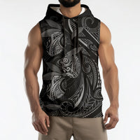 Hawaiian Mango Tribal Tattoo Sleeveless Hoodie Black White Pacific Traditional Pattern LT9 - Polynesian Pride