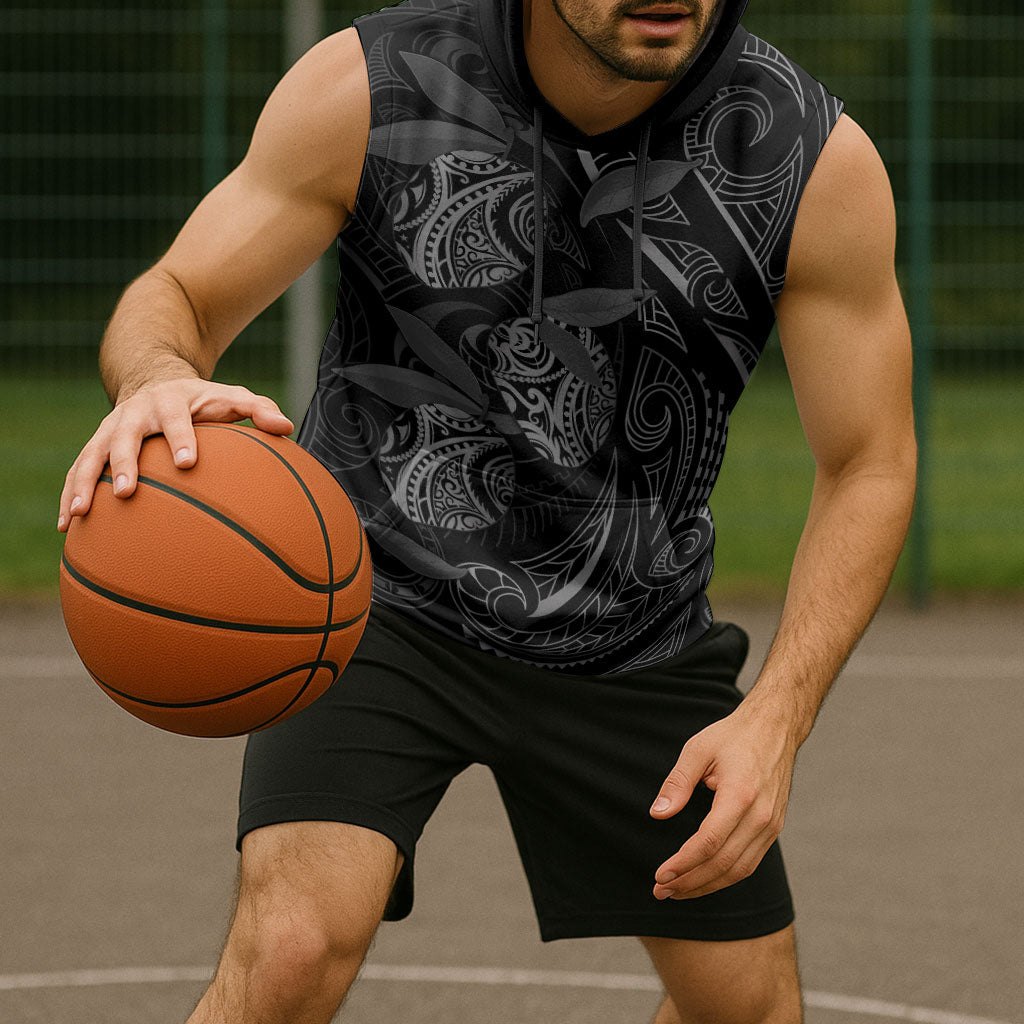 Hawaiian Mango Tribal Tattoo Sleeveless Hoodie Black White Pacific Traditional Pattern LT9 - Polynesian Pride