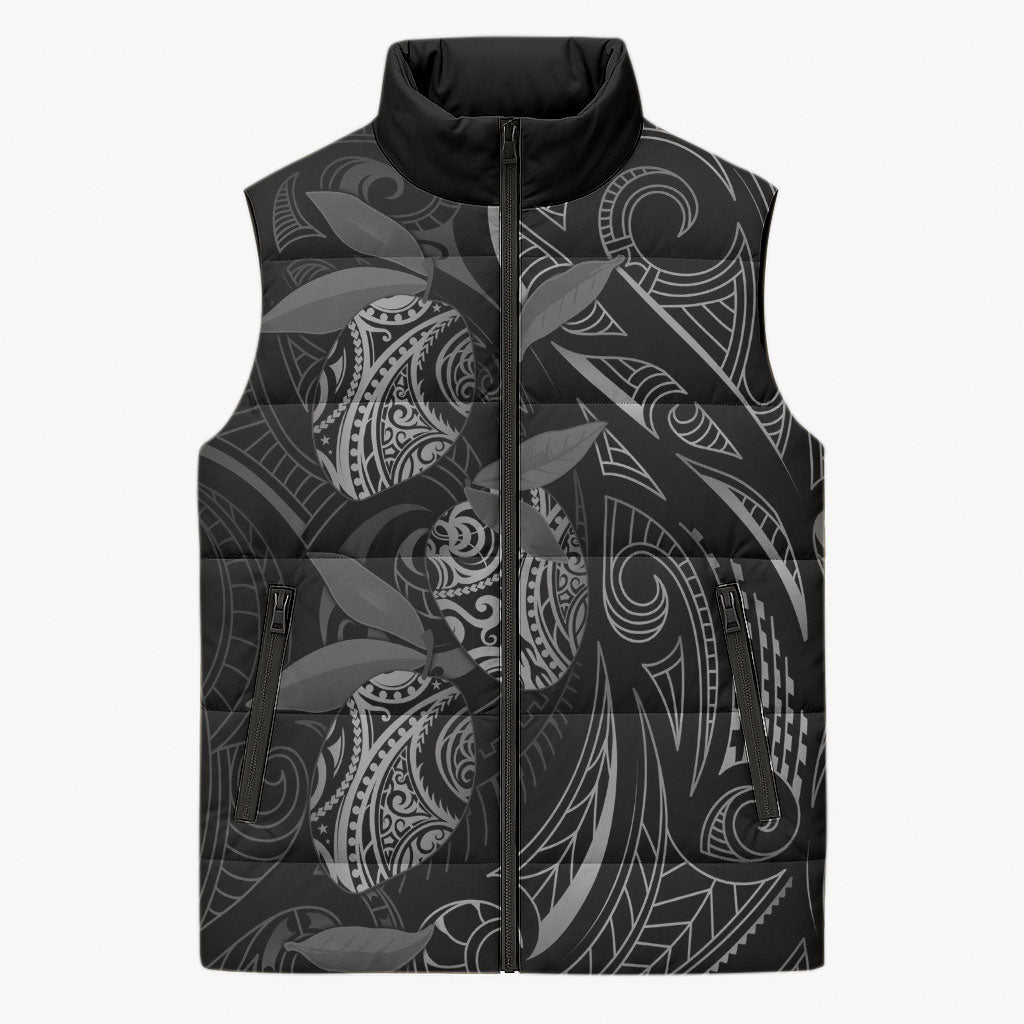 Hawaiian Mango Tribal Tattoo Sleeveless Puffer Jacket Black White Pacific Traditional Pattern LT9 Unisex Black - Polynesian Pride