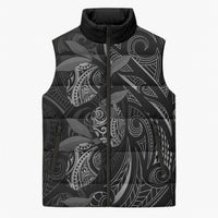 Hawaiian Mango Tribal Tattoo Sleeveless Puffer Jacket Black White Pacific Traditional Pattern LT9 Unisex Black - Polynesian Pride
