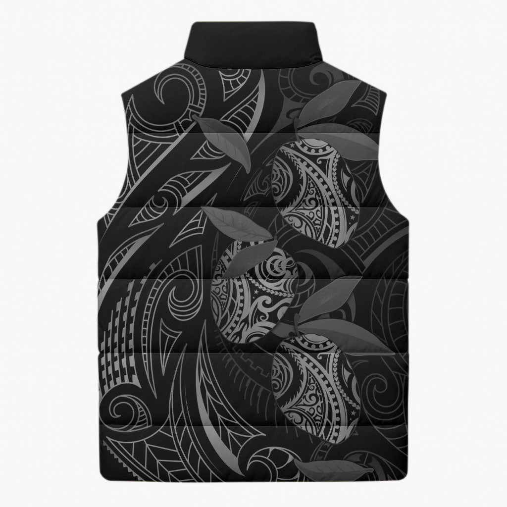 Hawaiian Mango Tribal Tattoo Sleeveless Puffer Jacket Black White Pacific Traditional Pattern LT9 - Polynesian Pride