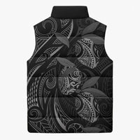 Hawaiian Mango Tribal Tattoo Sleeveless Puffer Jacket Black White Pacific Traditional Pattern LT9 - Polynesian Pride
