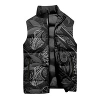 Hawaiian Mango Tribal Tattoo Sleeveless Puffer Jacket Black White Pacific Traditional Pattern LT9 - Polynesian Pride