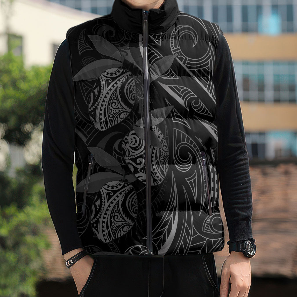 Hawaiian Mango Tribal Tattoo Sleeveless Puffer Jacket Black White Pacific Traditional Pattern LT9 - Polynesian Pride