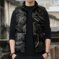 Hawaiian Mango Tribal Tattoo Sleeveless Puffer Jacket Black White Pacific Traditional Pattern LT9 - Polynesian Pride