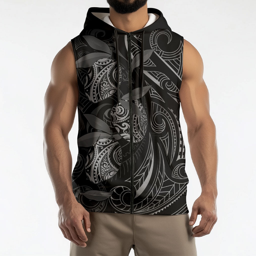 Hawaiian Mango Tribal Tattoo Sleeveless Zip Hoodie Black White Pacific Traditional Pattern LT9 - Polynesian Pride