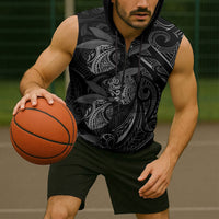 Hawaiian Mango Tribal Tattoo Sleeveless Zip Hoodie Black White Pacific Traditional Pattern LT9 - Polynesian Pride