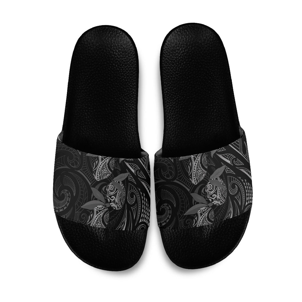 Hawaiian Mango Tribal Tattoo Slide Sandals Black White Pacific Traditional Pattern LT9 Black - Polynesian Pride