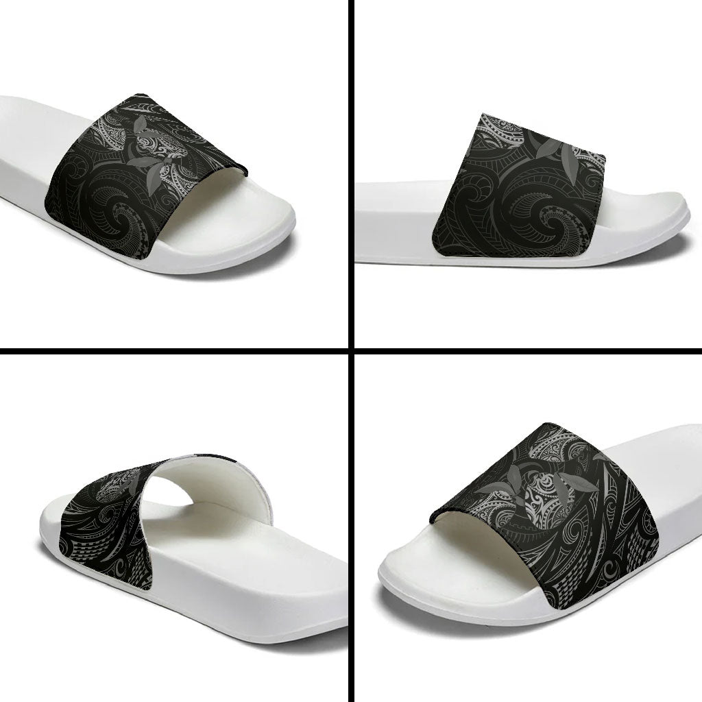 Hawaiian Mango Tribal Tattoo Slide Sandals Black White Pacific Traditional Pattern LT9 - Polynesian Pride