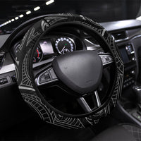 Hawaiian Mango Tribal Tattoo Steering Wheel Cover Black White Pacific Traditional Pattern LT9 Universal Fit Black - Polynesian Pride
