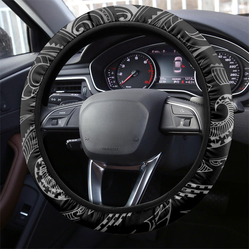 Hawaiian Mango Tribal Tattoo Steering Wheel Cover Black White Pacific Traditional Pattern LT9 - Polynesian Pride