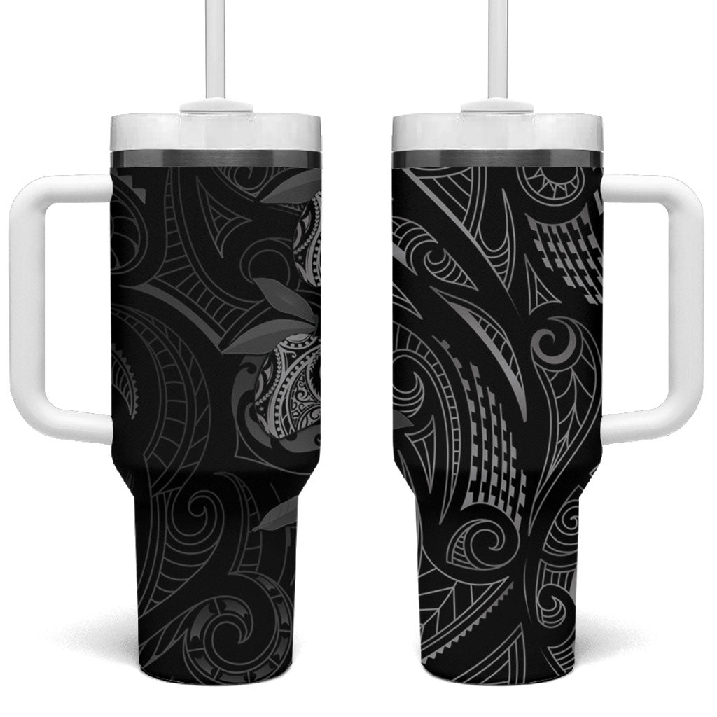 Hawaiian Mango Tribal Tattoo Tumbler With Handle Black White Pacific Traditional Pattern LT9 One Size: 40 oz Black - Polynesian Pride