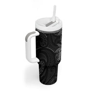 Hawaiian Mango Tribal Tattoo Tumbler With Handle Black White Pacific Traditional Pattern LT9 - Polynesian Pride