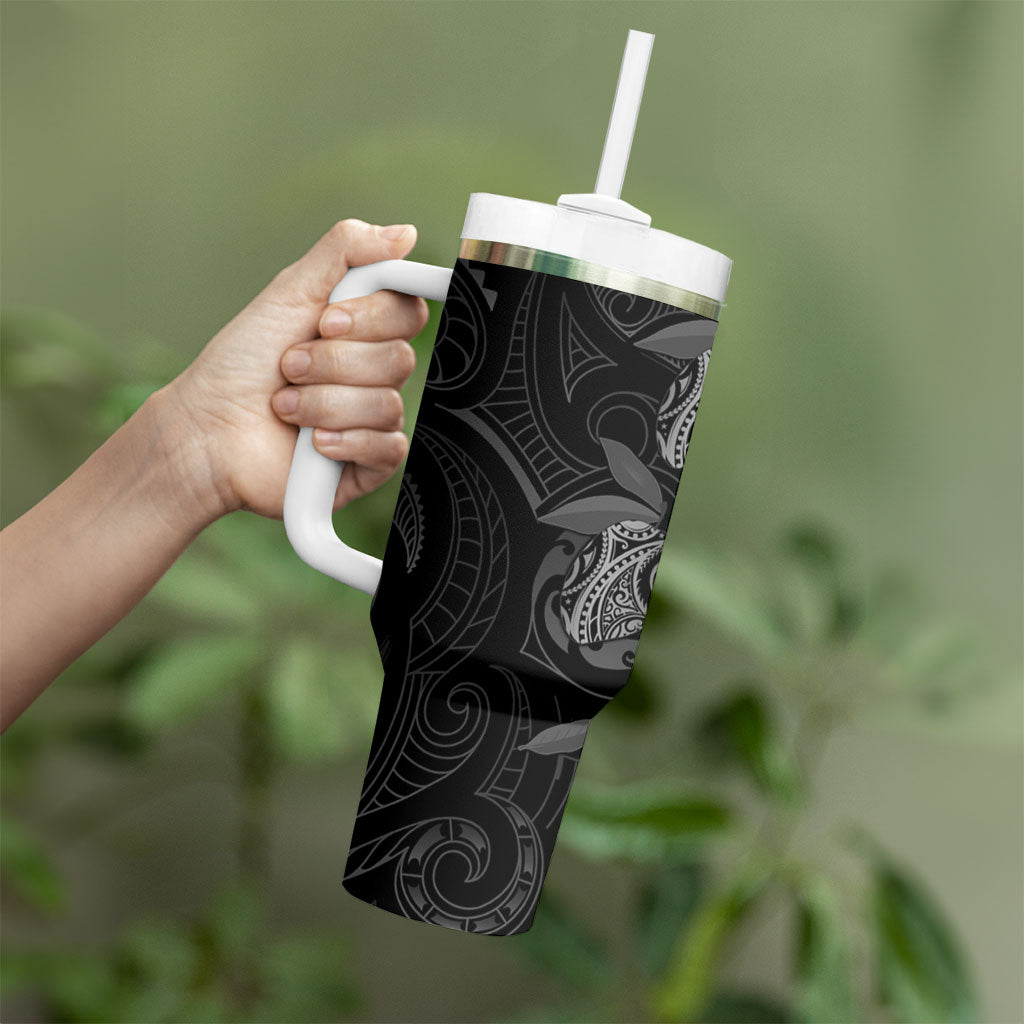 Hawaiian Mango Tribal Tattoo Tumbler With Handle Black White Pacific Traditional Pattern LT9 - Polynesian Pride