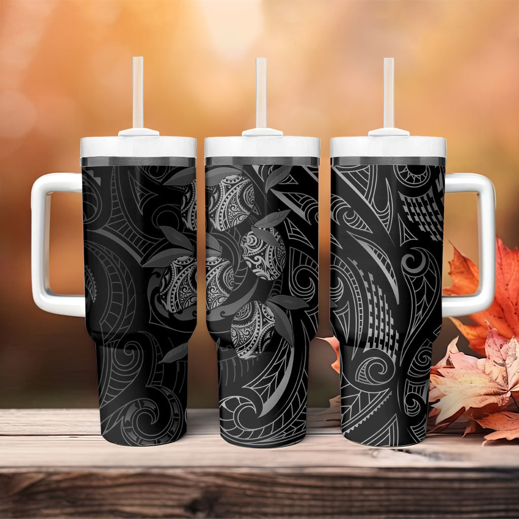 Hawaiian Mango Tribal Tattoo Tumbler With Handle Black White Pacific Traditional Pattern LT9 - Polynesian Pride