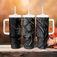 Hawaiian Mango Tribal Tattoo Tumbler With Handle Black White Pacific Traditional Pattern LT9 - Polynesian Pride