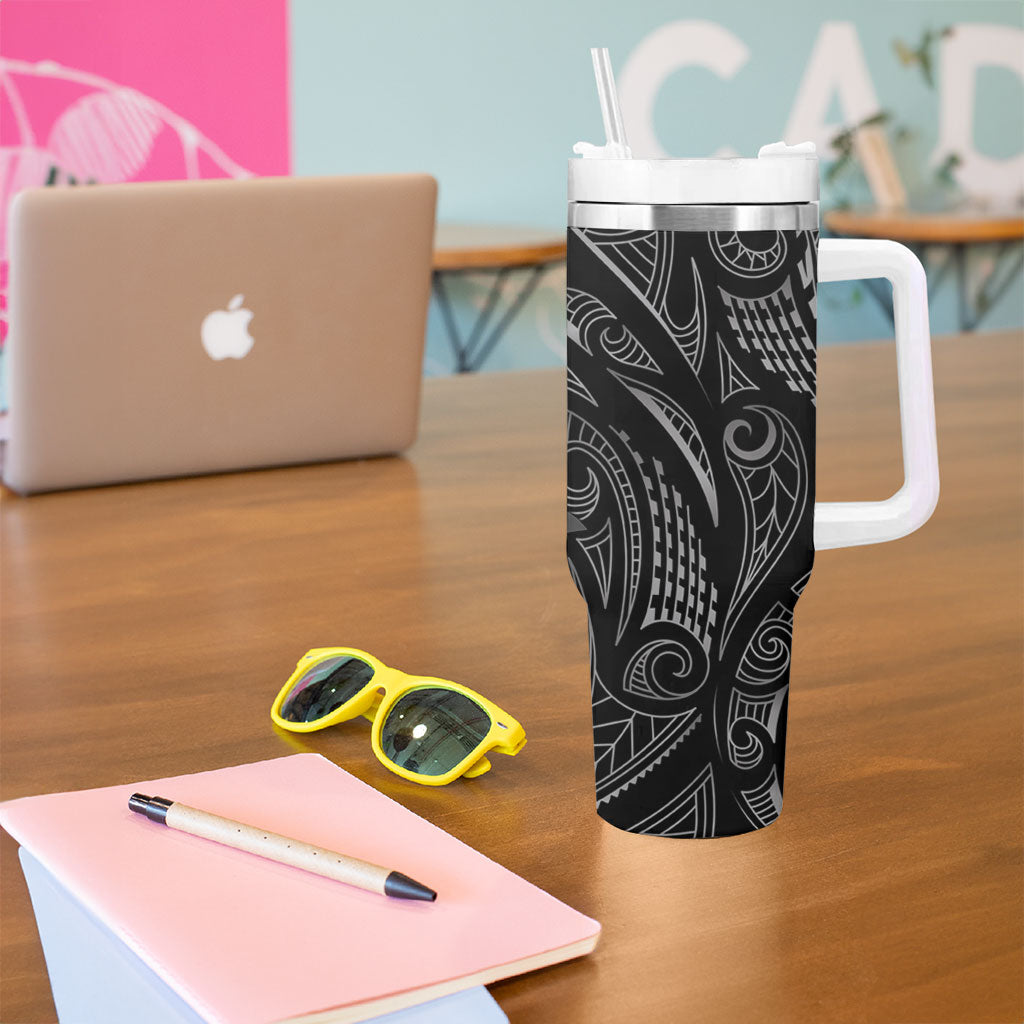 Hawaiian Mango Tribal Tattoo Tumbler With Handle Black White Pacific Traditional Pattern LT9 - Polynesian Pride