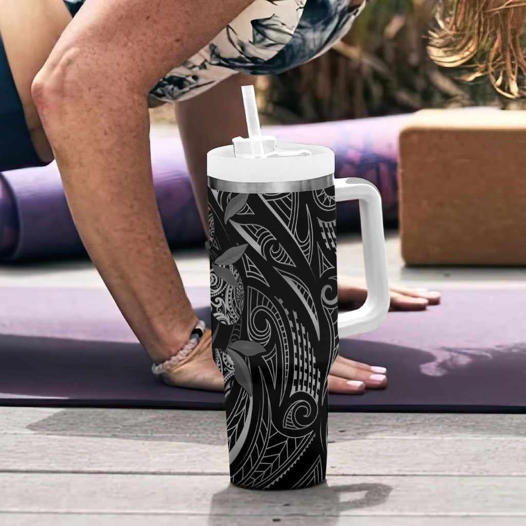 Hawaiian Mango Tribal Tattoo Tumbler With Handle Black White Pacific Traditional Pattern LT9 - Polynesian Pride