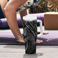 Hawaiian Mango Tribal Tattoo Tumbler With Handle Black White Pacific Traditional Pattern LT9 - Polynesian Pride