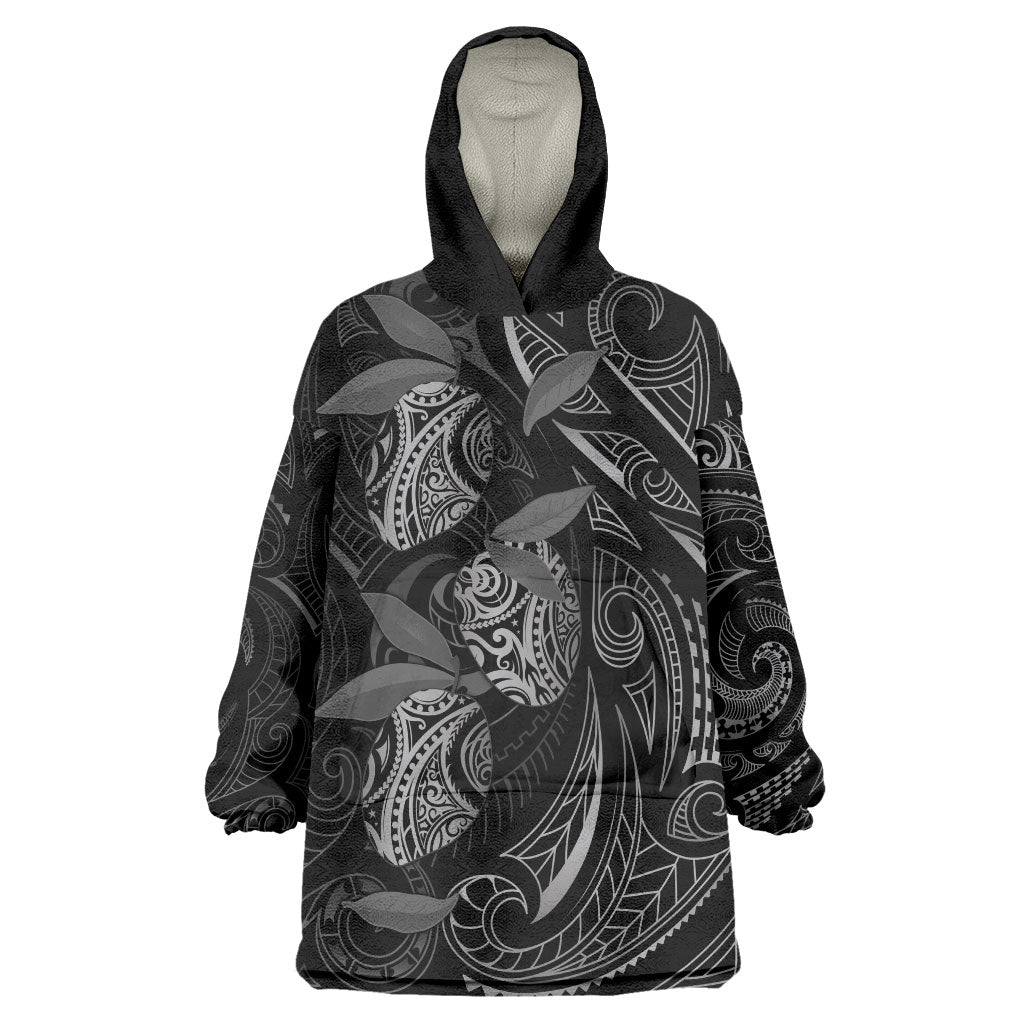 Hawaiian Mango Tribal Tattoo Wearable Blanket Hoodie Black White Pacific Traditional Pattern LT9 One Size Black - Polynesian Pride