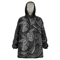 Hawaiian Mango Tribal Tattoo Wearable Blanket Hoodie Black White Pacific Traditional Pattern LT9 One Size Black - Polynesian Pride
