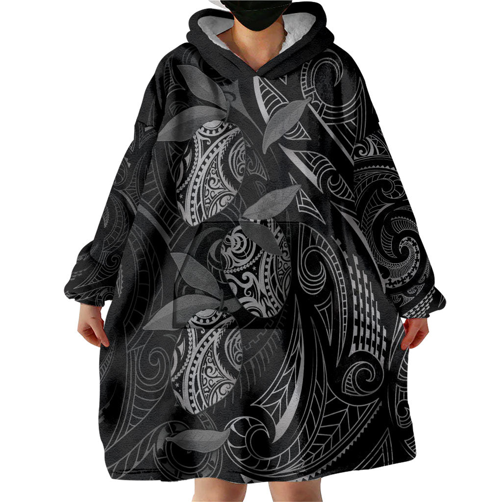Hawaiian Mango Tribal Tattoo Wearable Blanket Hoodie Black White Pacific Traditional Pattern LT9 - Polynesian Pride