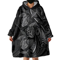 Hawaiian Mango Tribal Tattoo Wearable Blanket Hoodie Black White Pacific Traditional Pattern LT9 - Polynesian Pride
