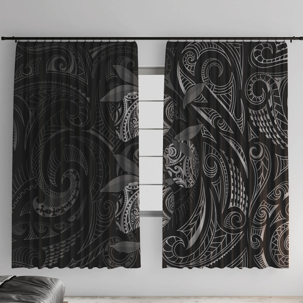 Hawaiian Mango Tribal Tattoo Window Curtain Black White Pacific Traditional Pattern LT9 With Hooks Black - Polynesian Pride
