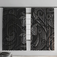 Hawaiian Mango Tribal Tattoo Window Curtain Black White Pacific Traditional Pattern LT9 With Hooks Black - Polynesian Pride
