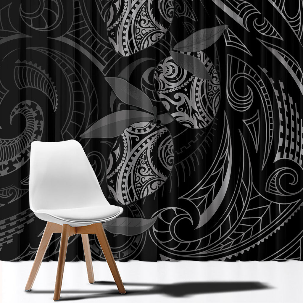 Hawaiian Mango Tribal Tattoo Window Curtain Black White Pacific Traditional Pattern LT9 - Polynesian Pride