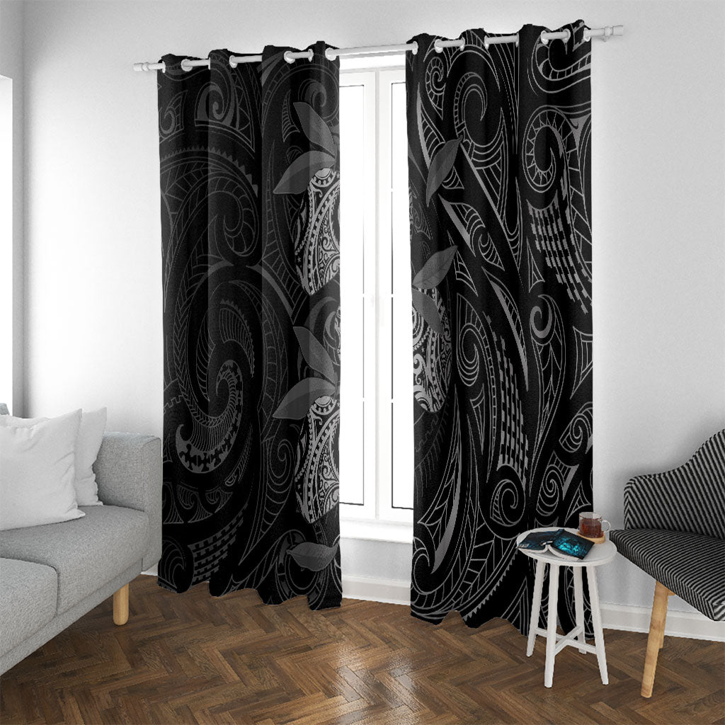 Hawaiian Mango Tribal Tattoo Window Curtain Black White Pacific Traditional Pattern LT9 With Grommets Black - Polynesian Pride