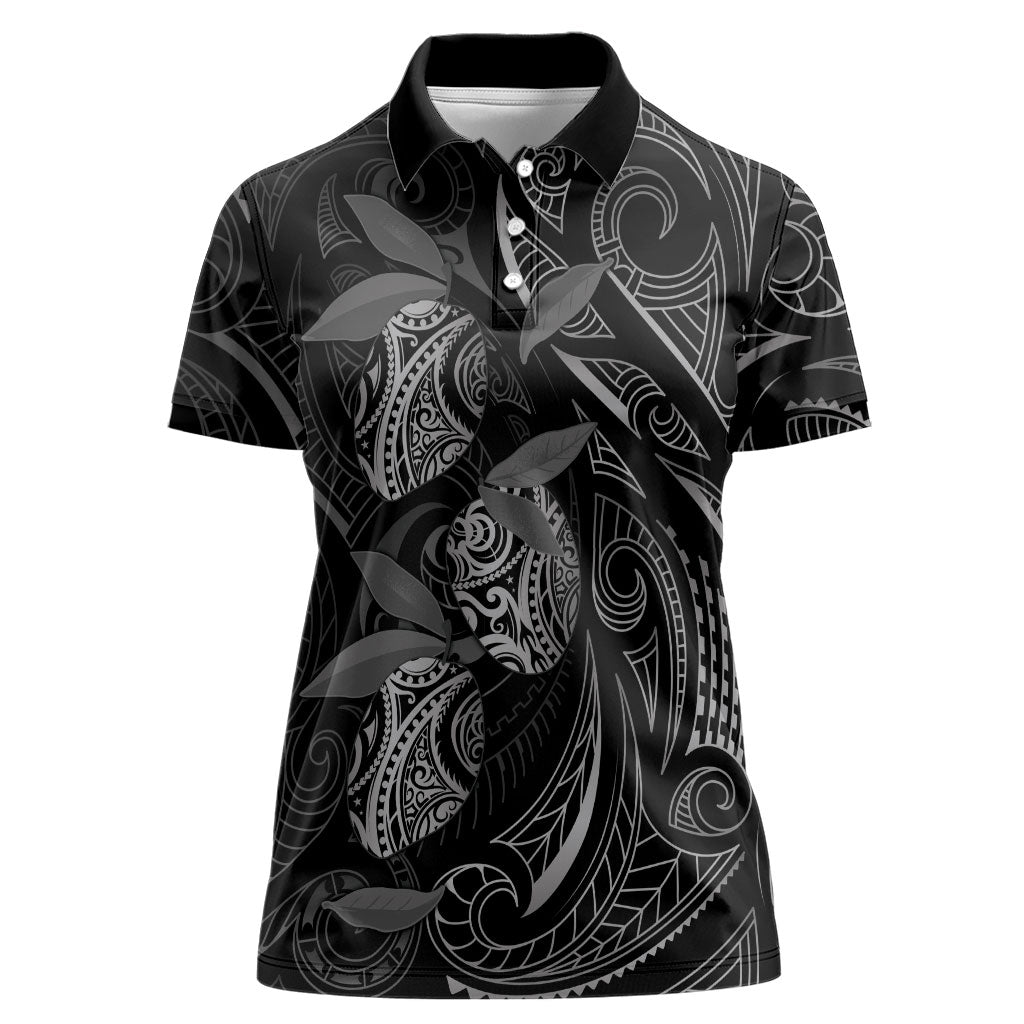Hawaiian Mango Tribal Tattoo Women Polo Shirt Black White Pacific Traditional Pattern LT9 Female Black - Polynesian Pride