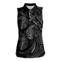 Hawaiian Mango Tribal Tattoo Women Sleeveless Polo Shirt Black White Pacific Traditional Pattern LT9 Female Black - Polynesian Pride