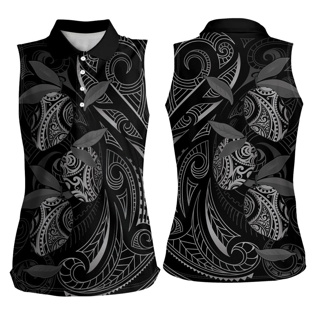 Hawaiian Mango Tribal Tattoo Women Sleeveless Polo Shirt Black White Pacific Traditional Pattern LT9 - Polynesian Pride