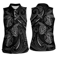 Hawaiian Mango Tribal Tattoo Women Sleeveless Polo Shirt Black White Pacific Traditional Pattern LT9 - Polynesian Pride