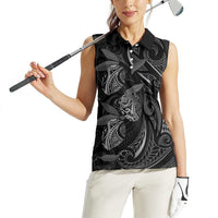 Hawaiian Mango Tribal Tattoo Women Sleeveless Polo Shirt Black White Pacific Traditional Pattern LT9 - Polynesian Pride